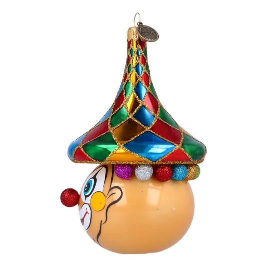 Merry Clown in a Circus Hat. Handmade Glass Christmas ornament.