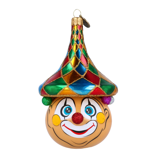 Merry Clown in a Circus Hat. Handmade Glass Christmas ornament. 2022-271