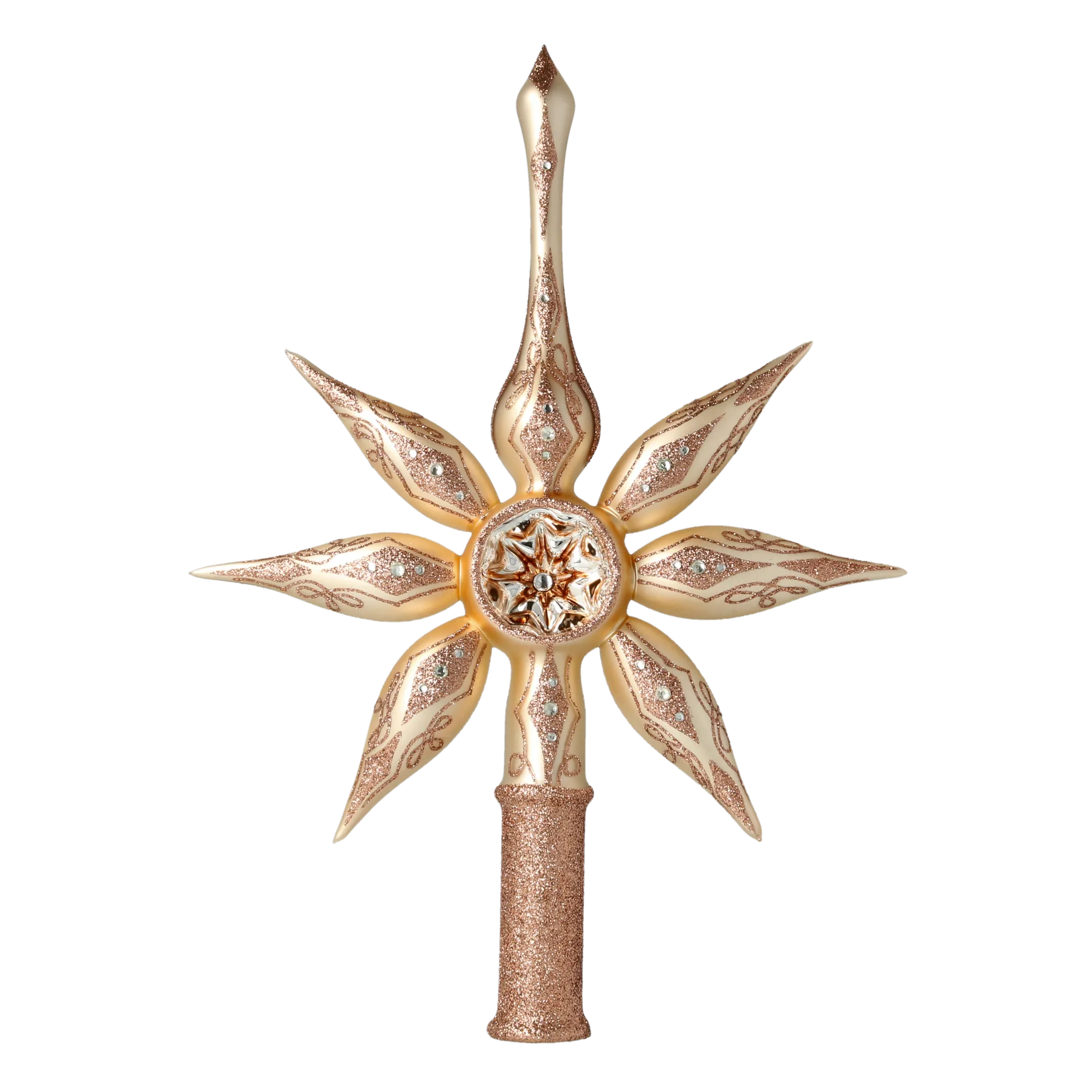 Spitz Champagne Star. Handmade Glass Christmas ornament. 2022-300