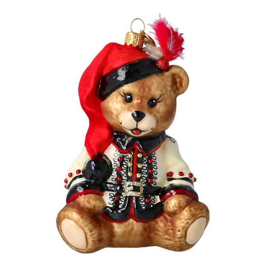 Crimson Velvet Santa Teddy Premium christmas glass ornament 2022-371