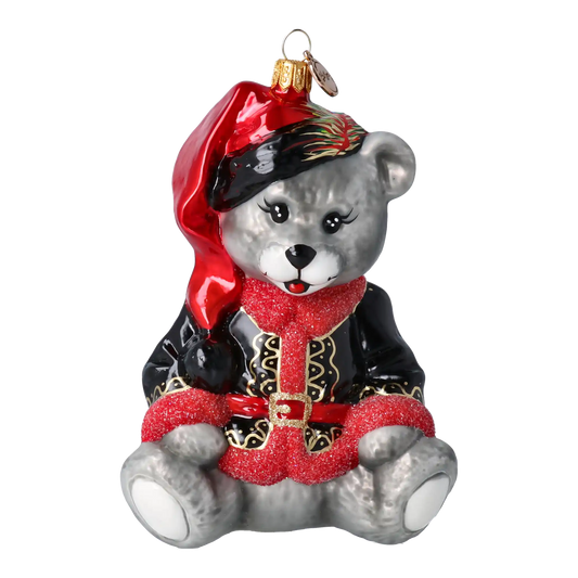 Festive Teddy Bear Handmade Glass Christmas ornament.