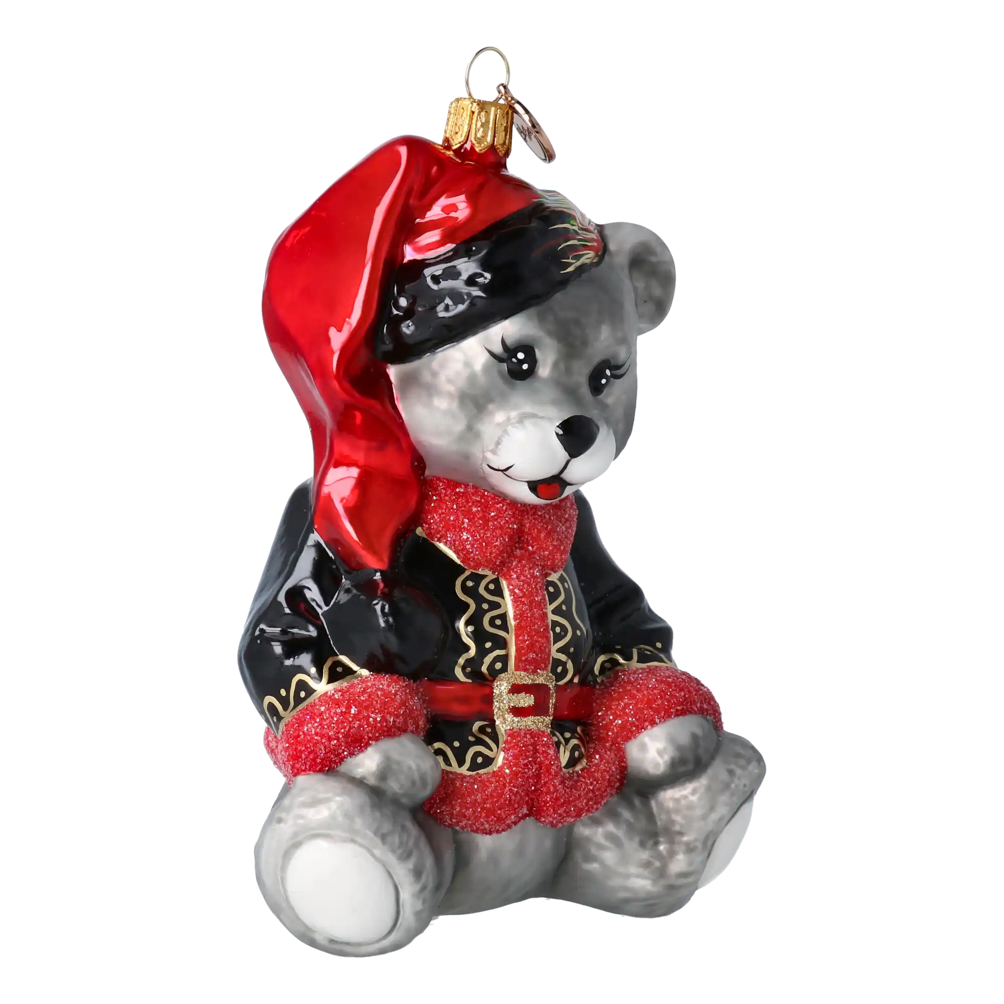 Festive Teddy Bear Handmade Glass Christmas ornament.