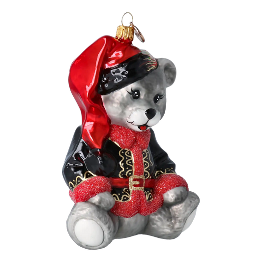Festive Teddy Bear Handmade Glass Christmas ornament.