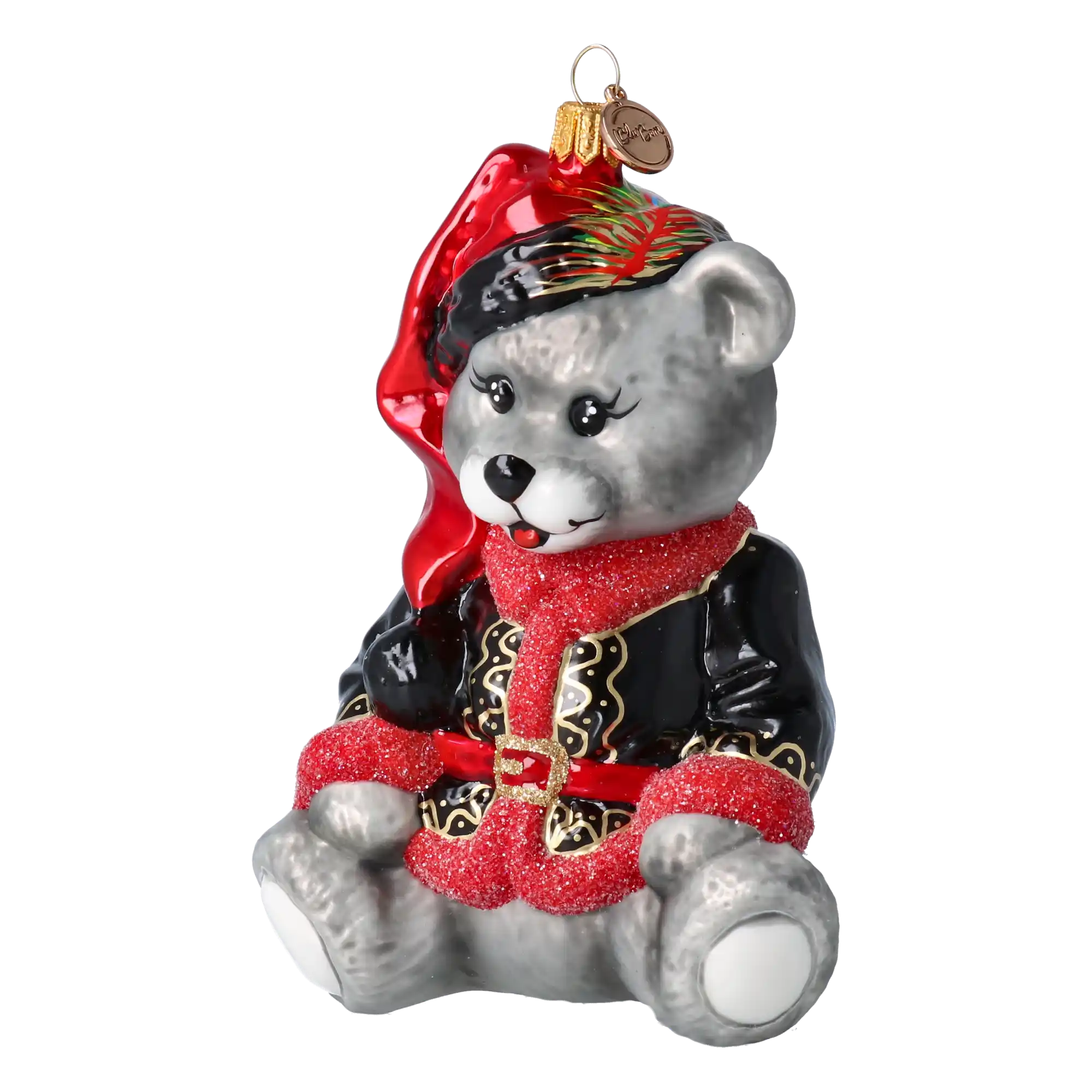 Festive Teddy Bear Handmade Glass Christmas ornament.