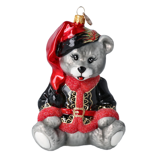 Festive Bear in a Holiday Hat Teddy Bear Handmade Glass Christmas ornament. 2022-373