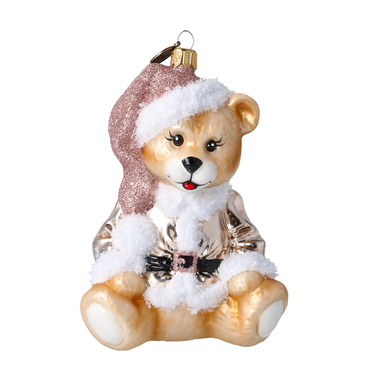 Demure Bear in Blush | Hand-Painted Glass Ornament | Blubom 2022-375