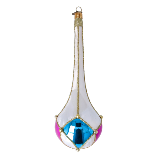 Opal Jewel Drop Handmade Glass Christmas ornament. 2022-390