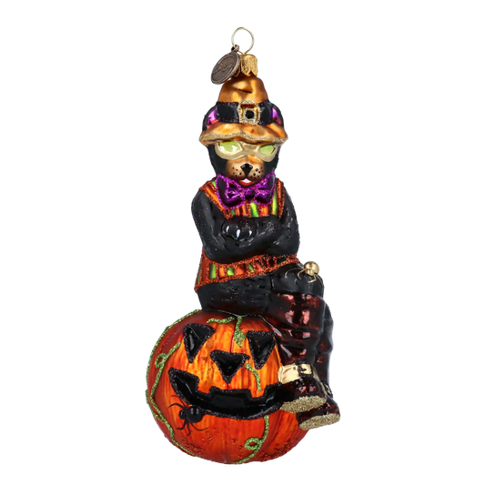 Pumpkin Paws Halloween Cat Glass Christmas ornament