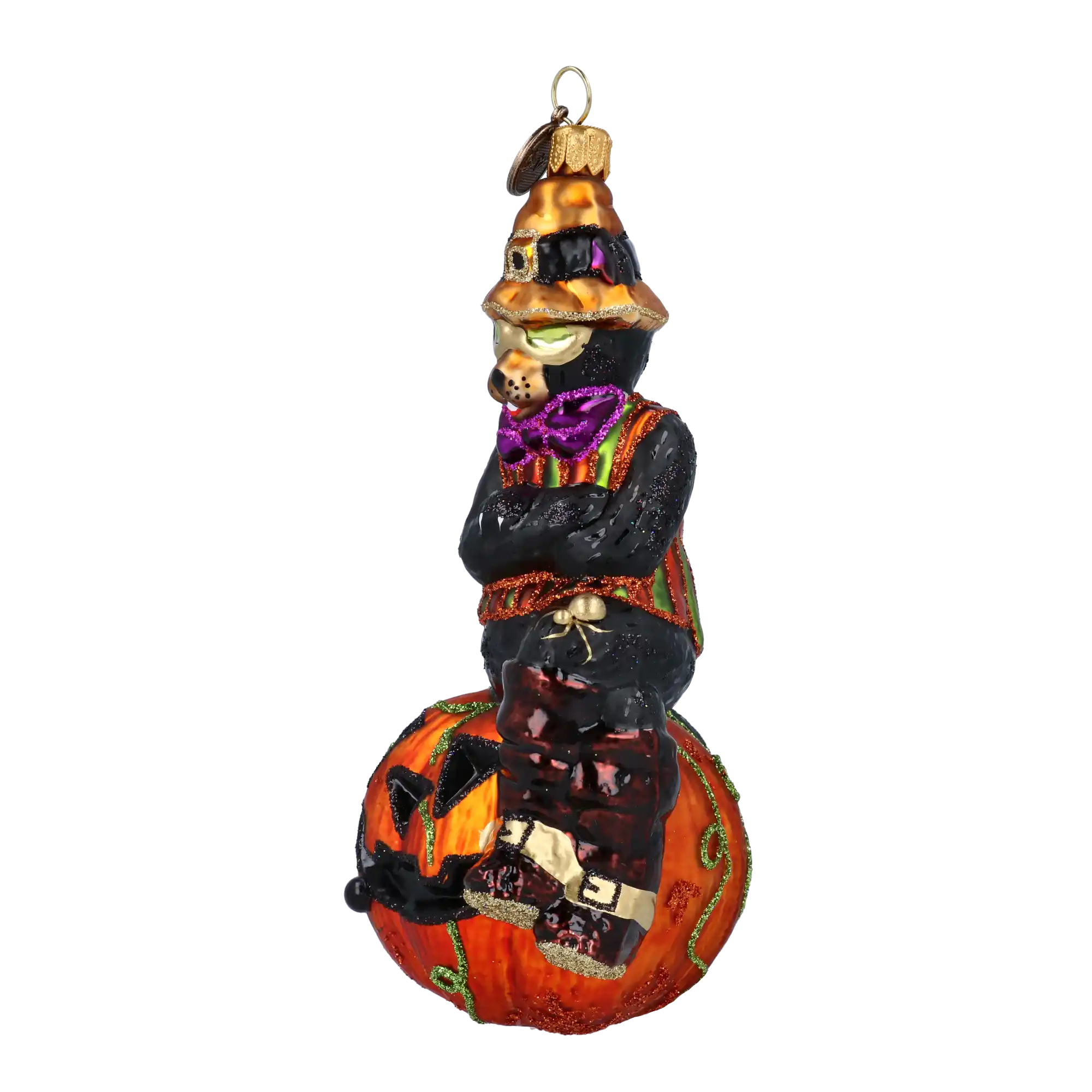 Pumpkin Paws Halloween Cat Glass Christmas ornament