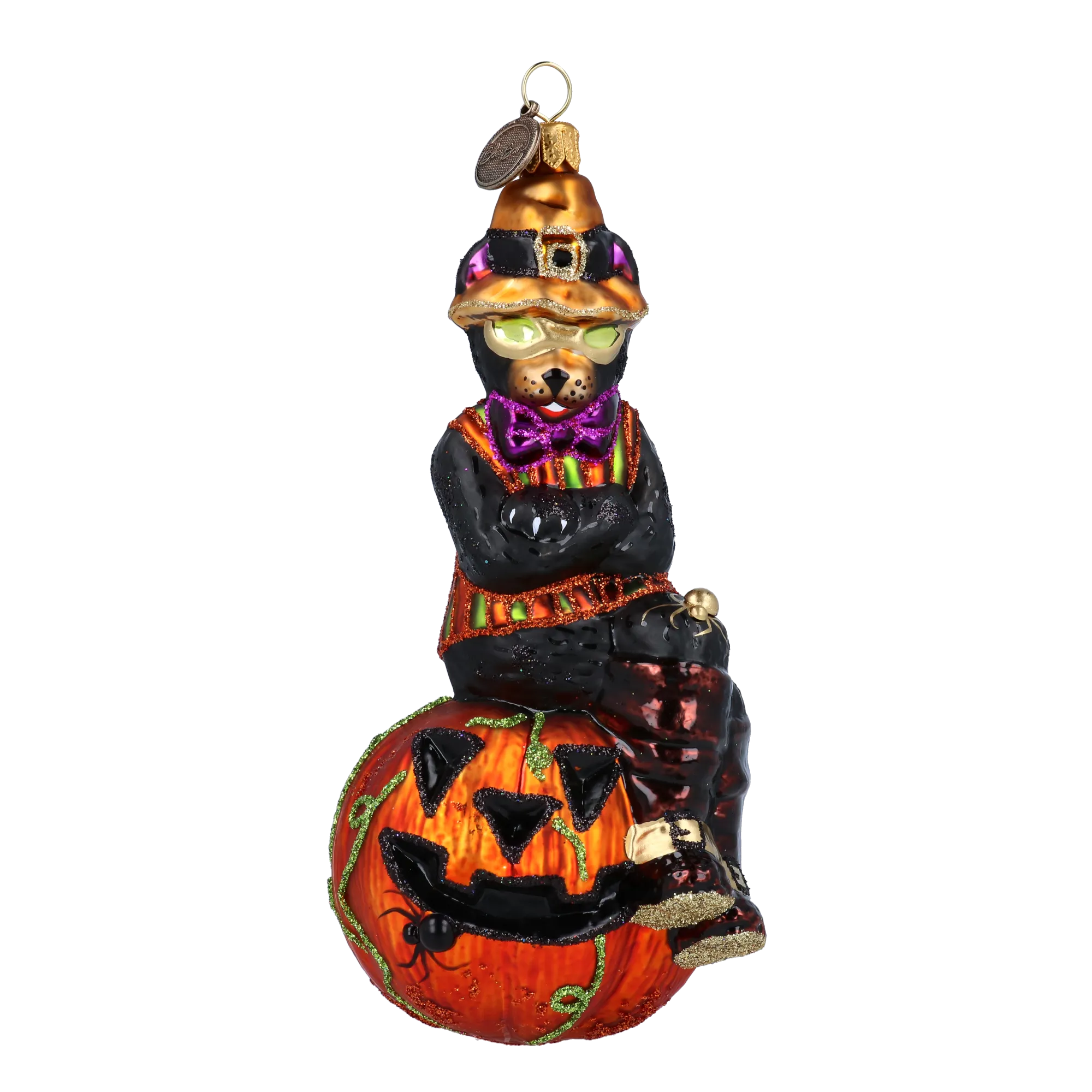 Pumpkin Paws Halloween Cat Glass Christmas ornament 2022-398