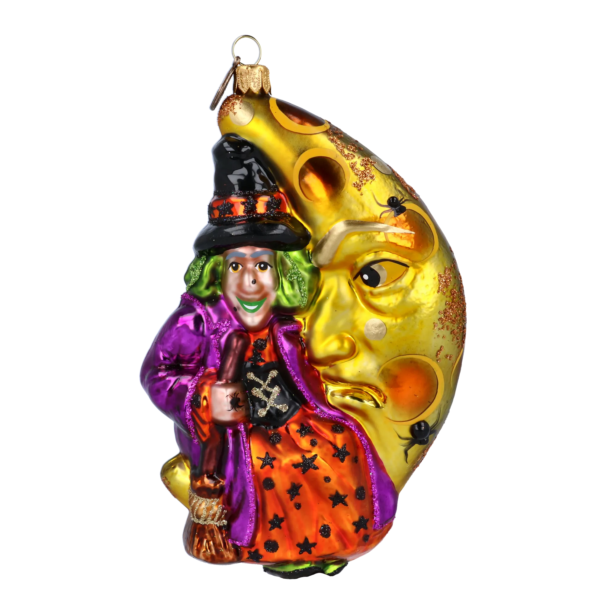 The Witch and the Golden Moon - Night Spells. Handmade Glass Christmas ornament. 2022-399