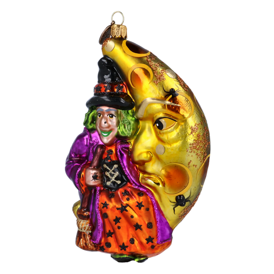 The Witch and the Golden Moon - Night Spells. Handmade Glass Christmas ornament. 2022-399