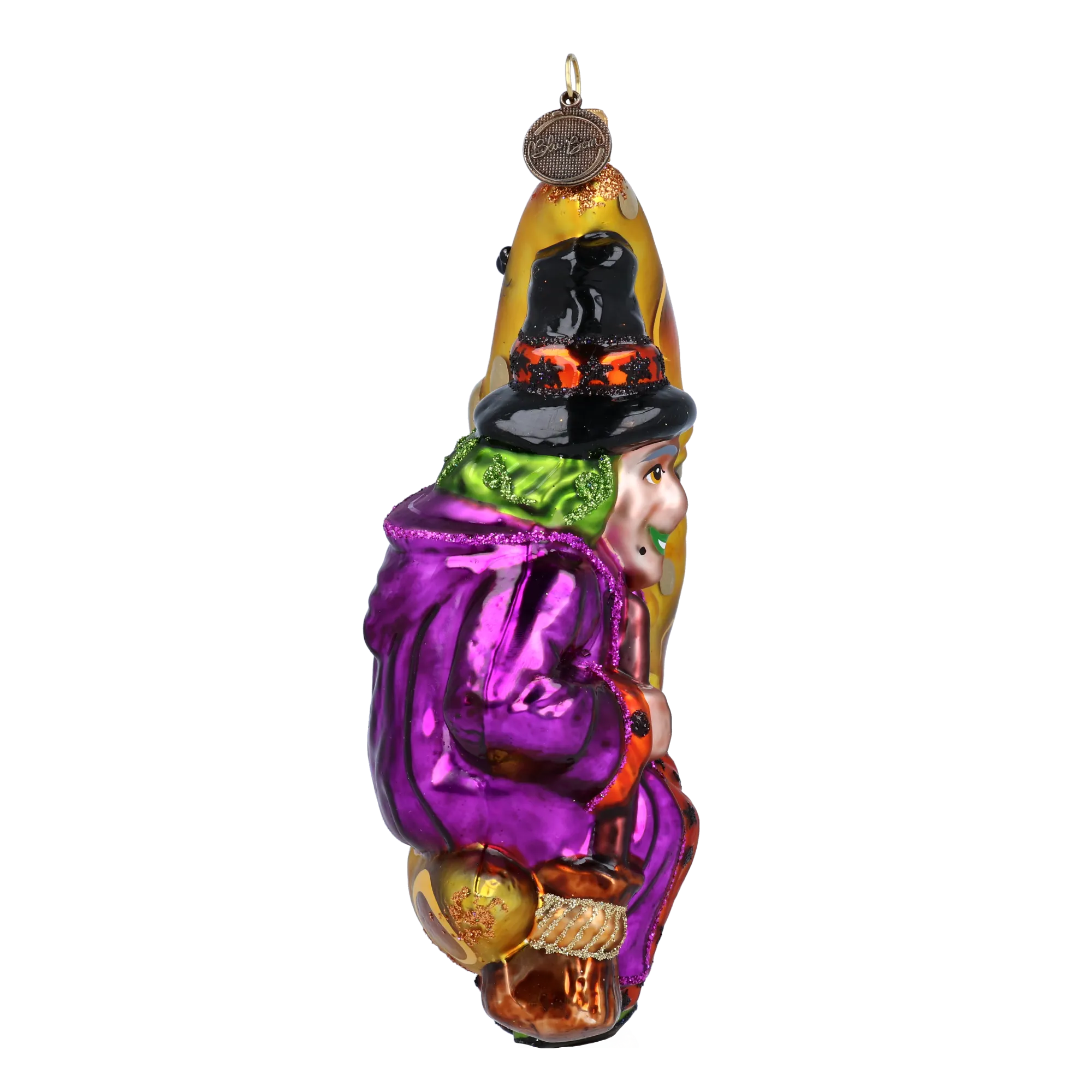 The Witch and the Golden Moon - Night Spells. Handmade Glass Christmas ornament. 2022-399