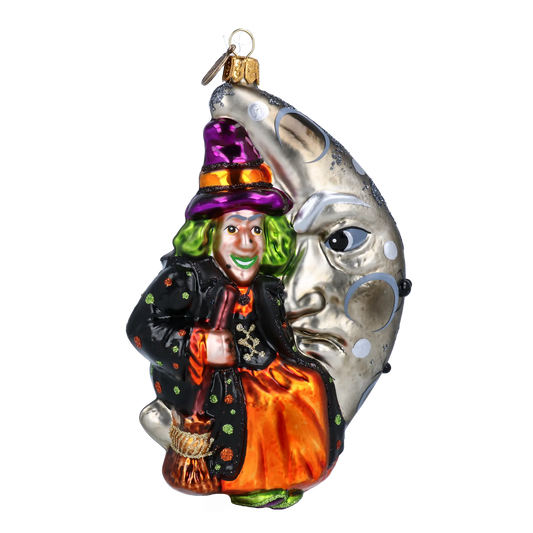 The Witch in the Moon - Magic Night. Handmade Glass Christmas ornament. 2022-400