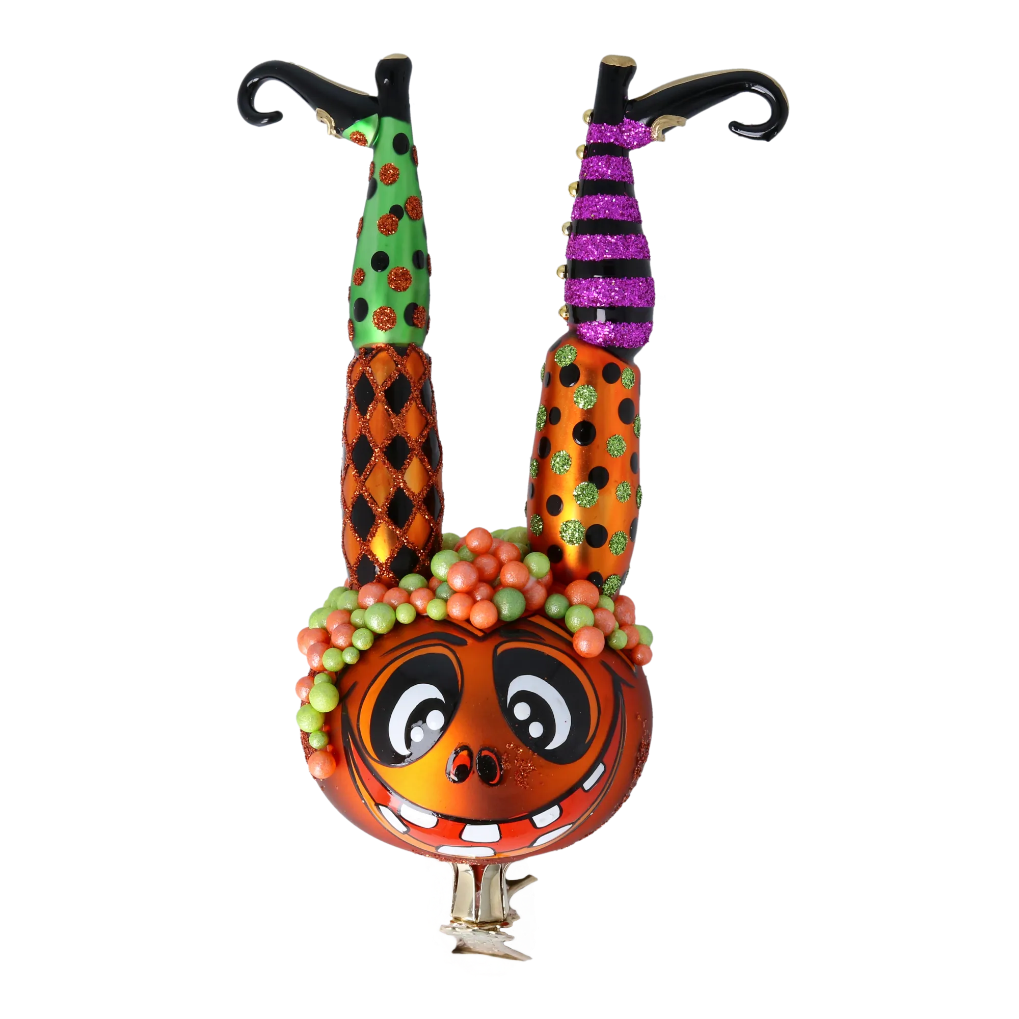 The Witch in the Pumpkin - Magic Legs. Handmade Glass Christmas ornament. 2022-406