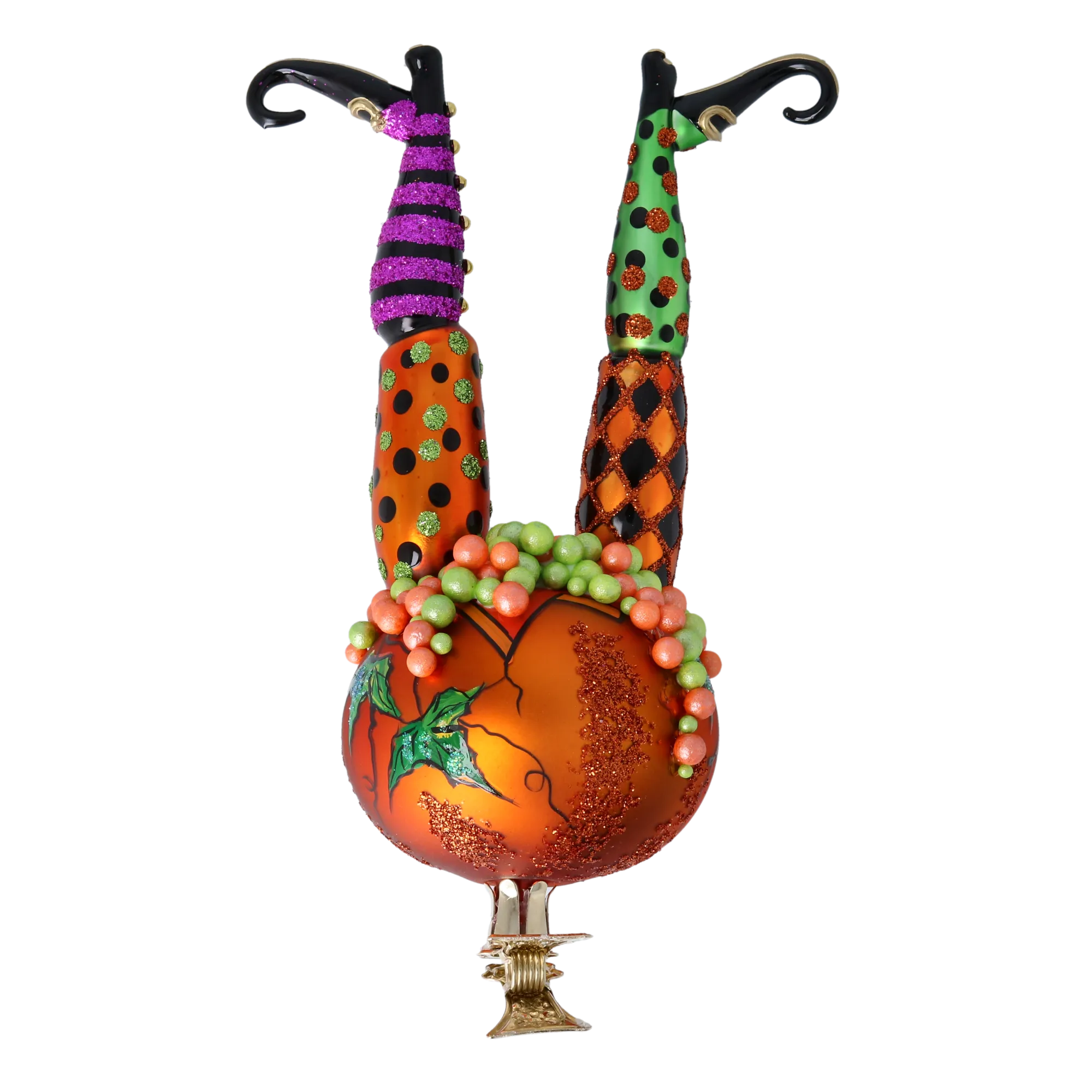 The Witch in the Pumpkin - Magic Legs. Handmade Glass Christmas ornament. 2022-406