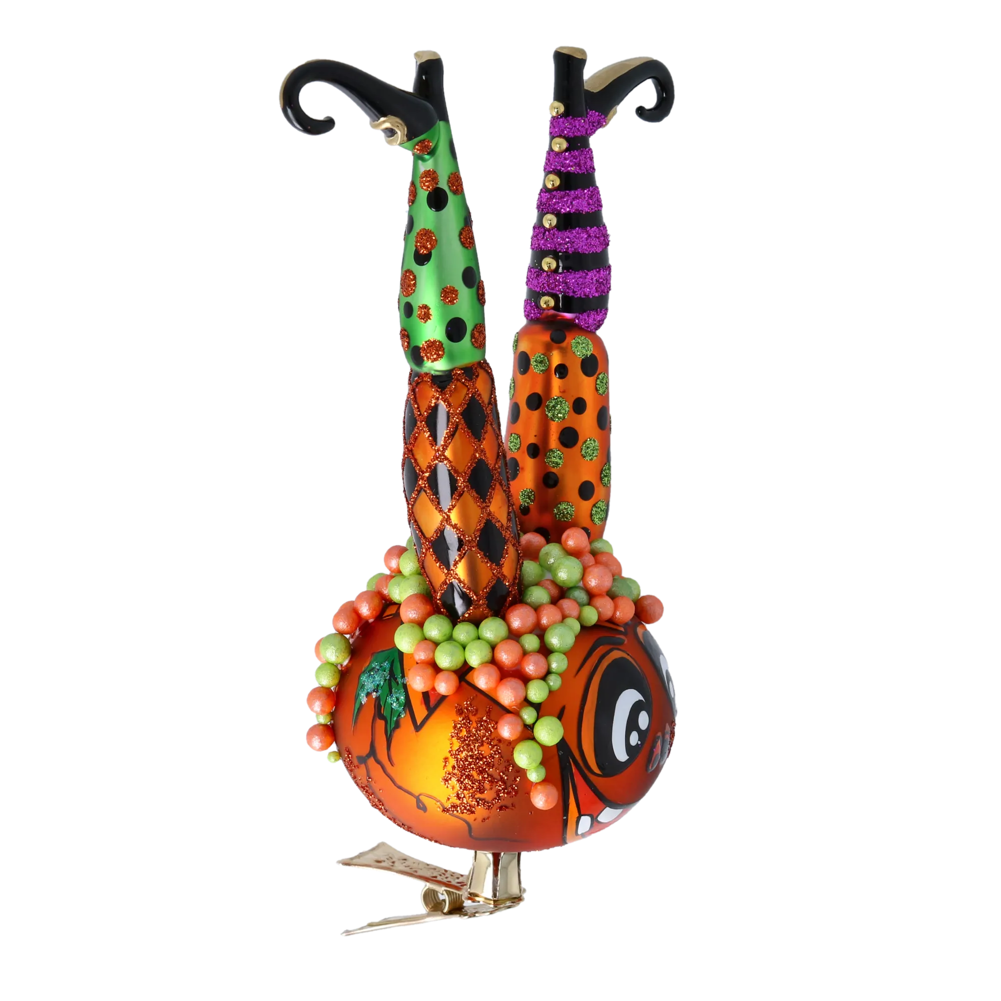 The Witch in the Pumpkin - Magic Legs. Handmade Glass Christmas ornament. 2022-406