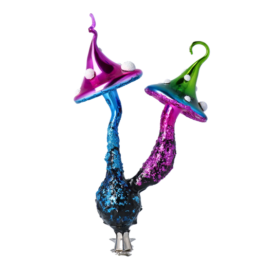 Mushrooms at a clip. Handmade Glass Christmas ornament. 2022-412