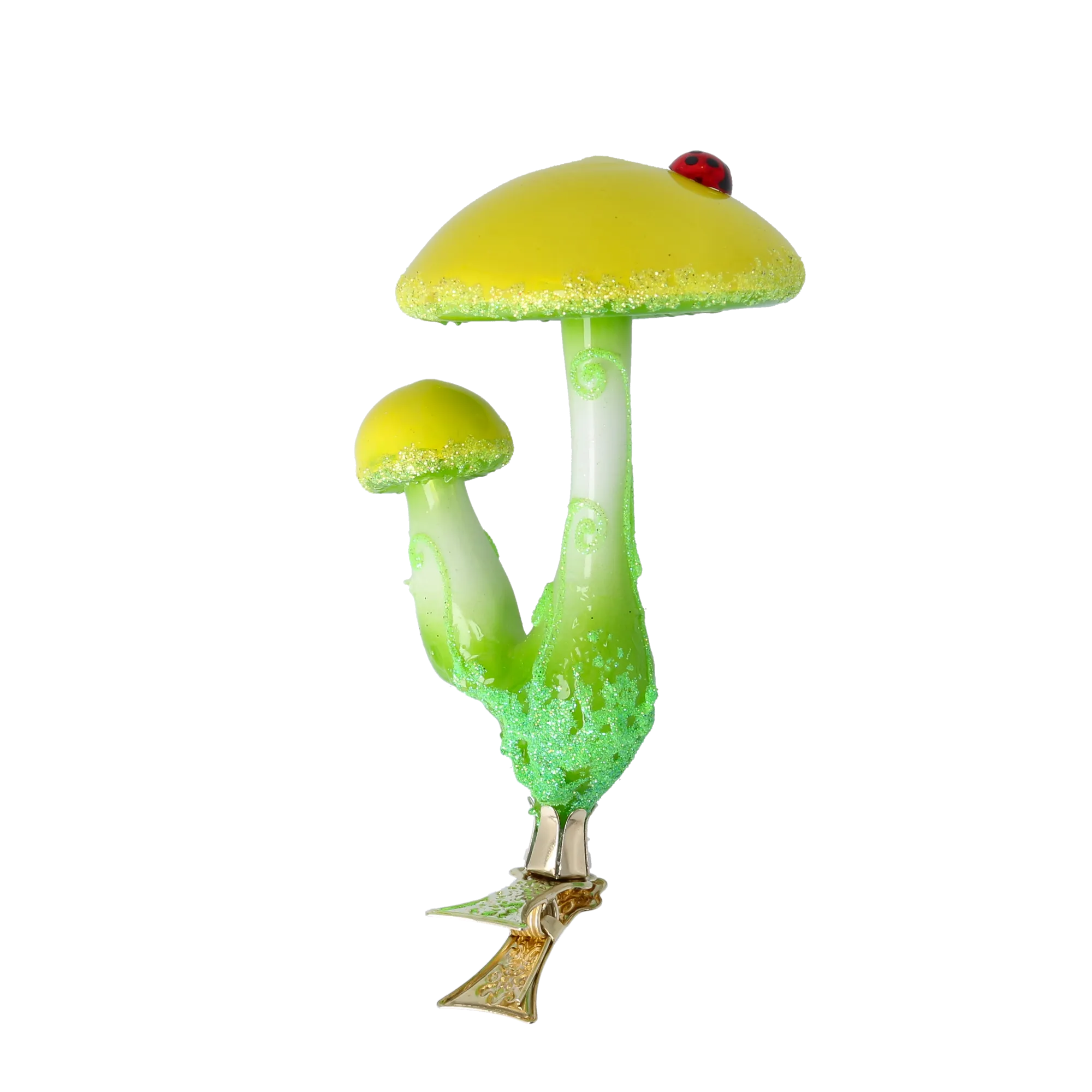 Fairytale Mushroom with Ladybug. Handmade Glass Christmas ornament. 2022-413