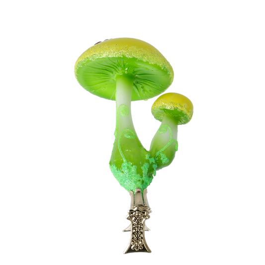 Fairytale Mushroom with Ladybug. Handmade Glass Christmas ornament. 2022-413
