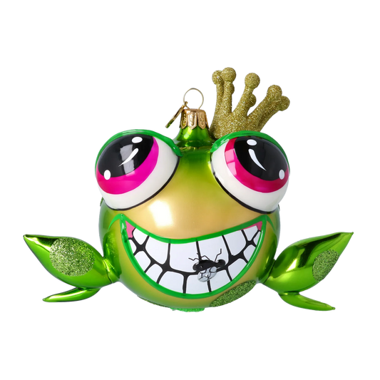 Frog - The Prince in the Crown. Handmade Glass Christmas ornament. 2022-436