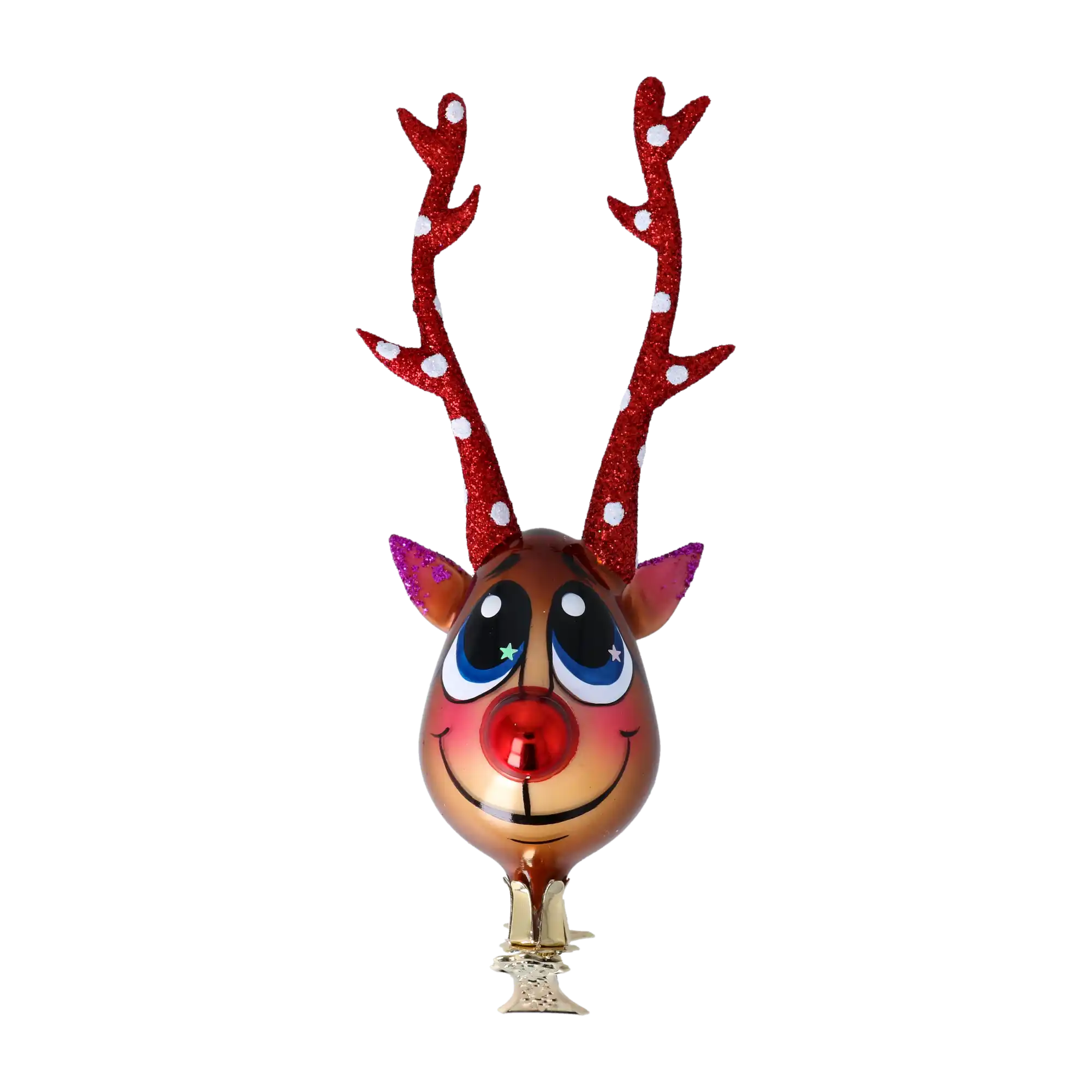 Rudy the Sparkling Reindeer Handmade Glass Christmas ornament free blowing