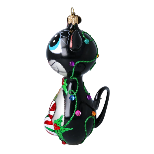 Candy Cat. Glass Christmas Ornament 2022-464