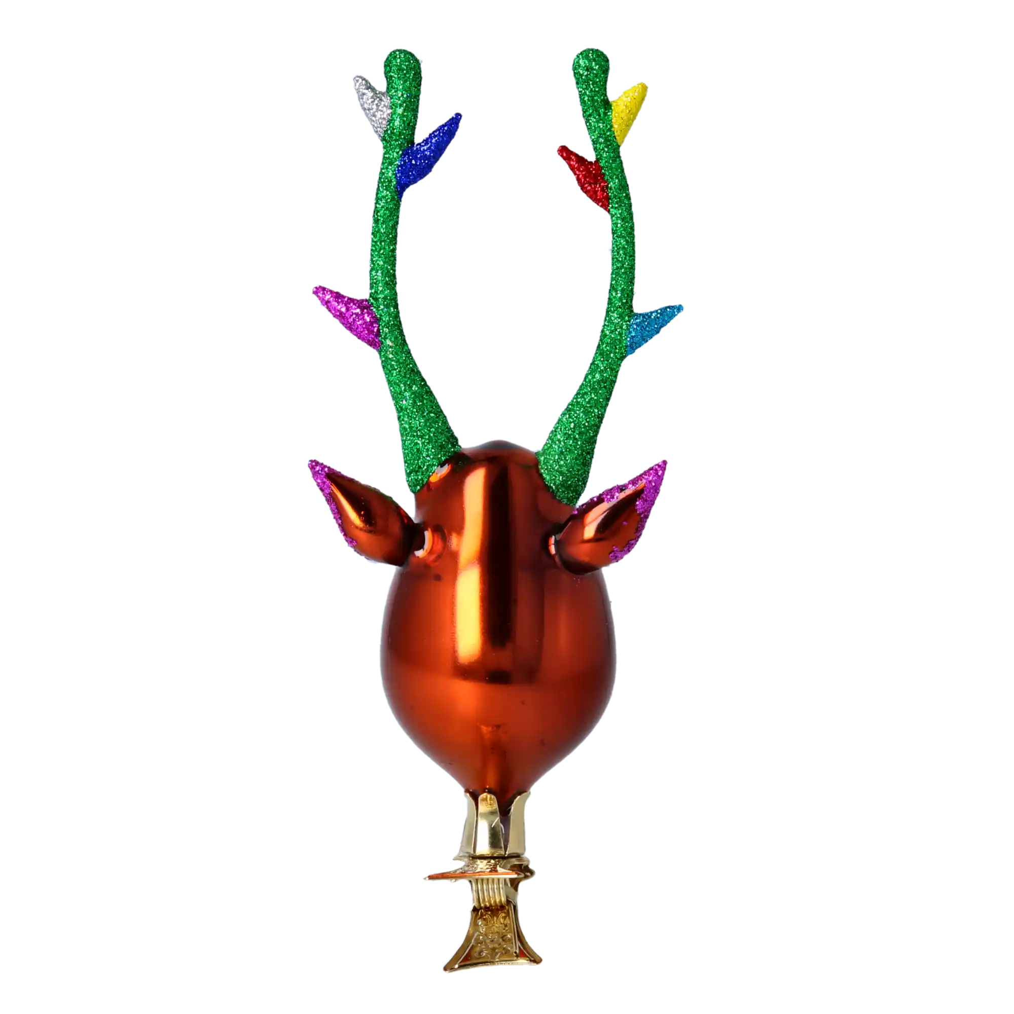 Color Pop Antlers – Reindeer Glass Clip Ornament Handmade Glass Christmas ornament free blowing