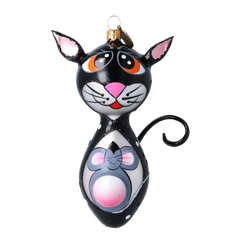 Orange-Eyed Whiskered Cat with Mouse