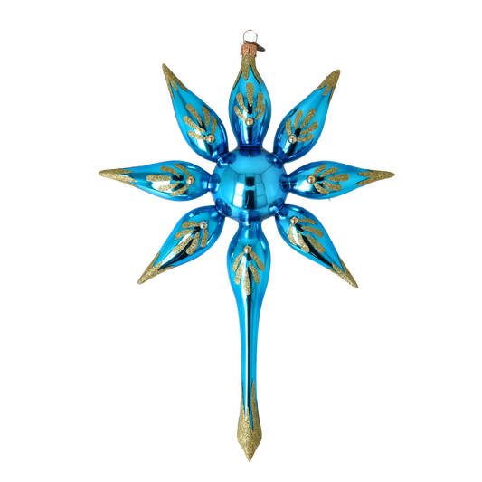 Blue Christmas Star. Handmade Glass Christmas ornament. 2022-481