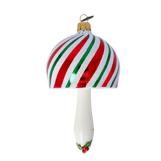Candy Striped Holly Mushroom Premium christmas glass ornament 2022-515