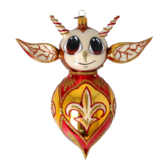 Red Fairy Tale Creature. Handmade Glass Christmas ornament. 2022-518