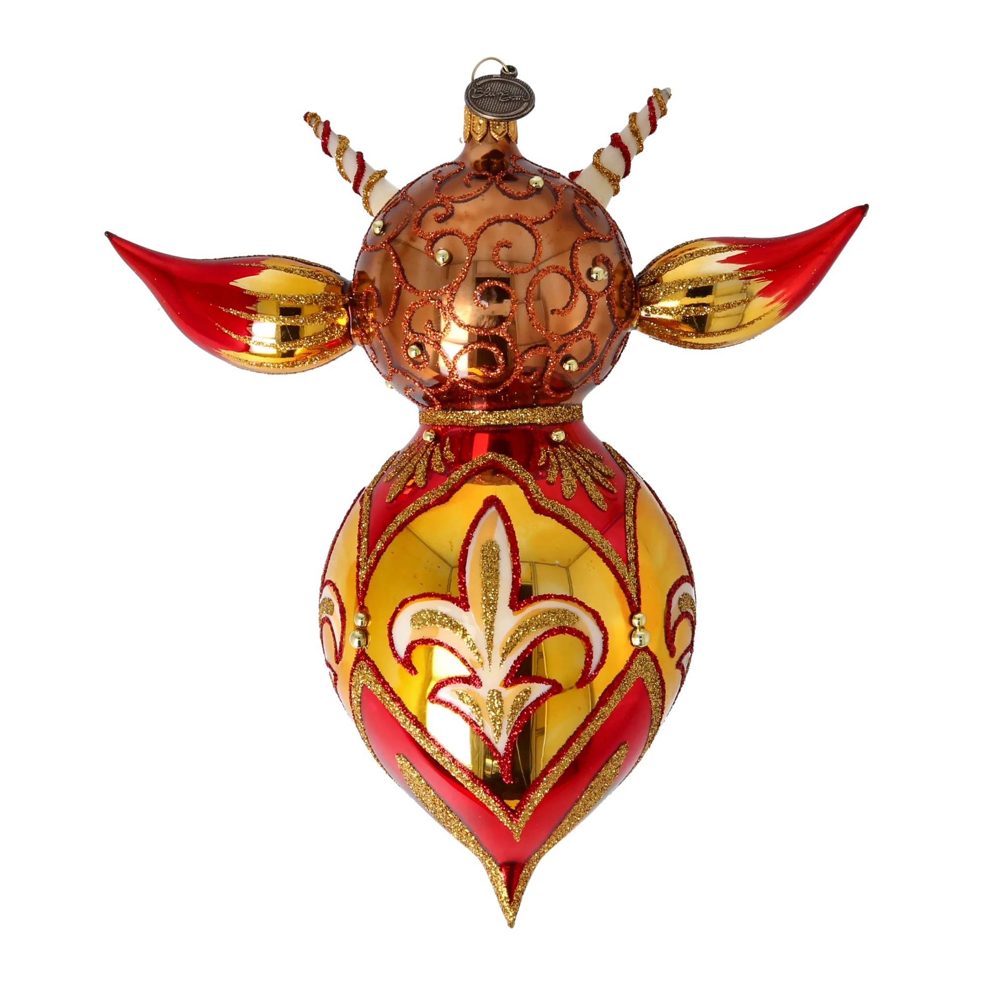 Red Fairy Tale Creature. Handmade Glass Christmas ornament. 2022-518
