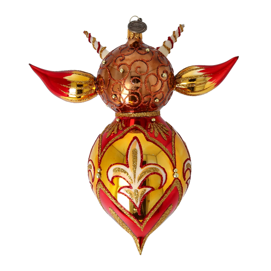 Red Fairy Tale Creature. Handmade Glass Christmas ornament. 2022-518