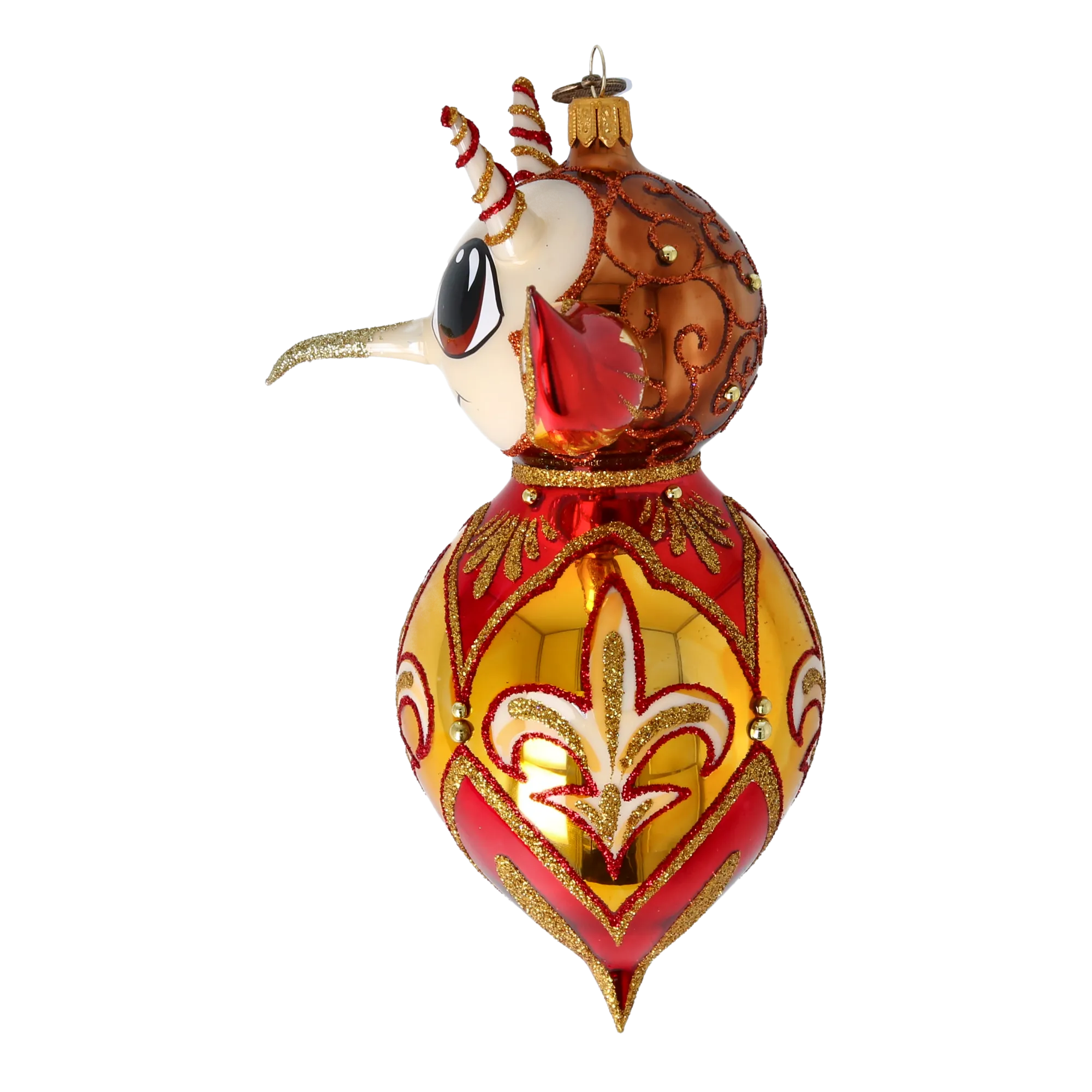 Red Fairy Tale Creature. Handmade Glass Christmas ornament. 2022-518