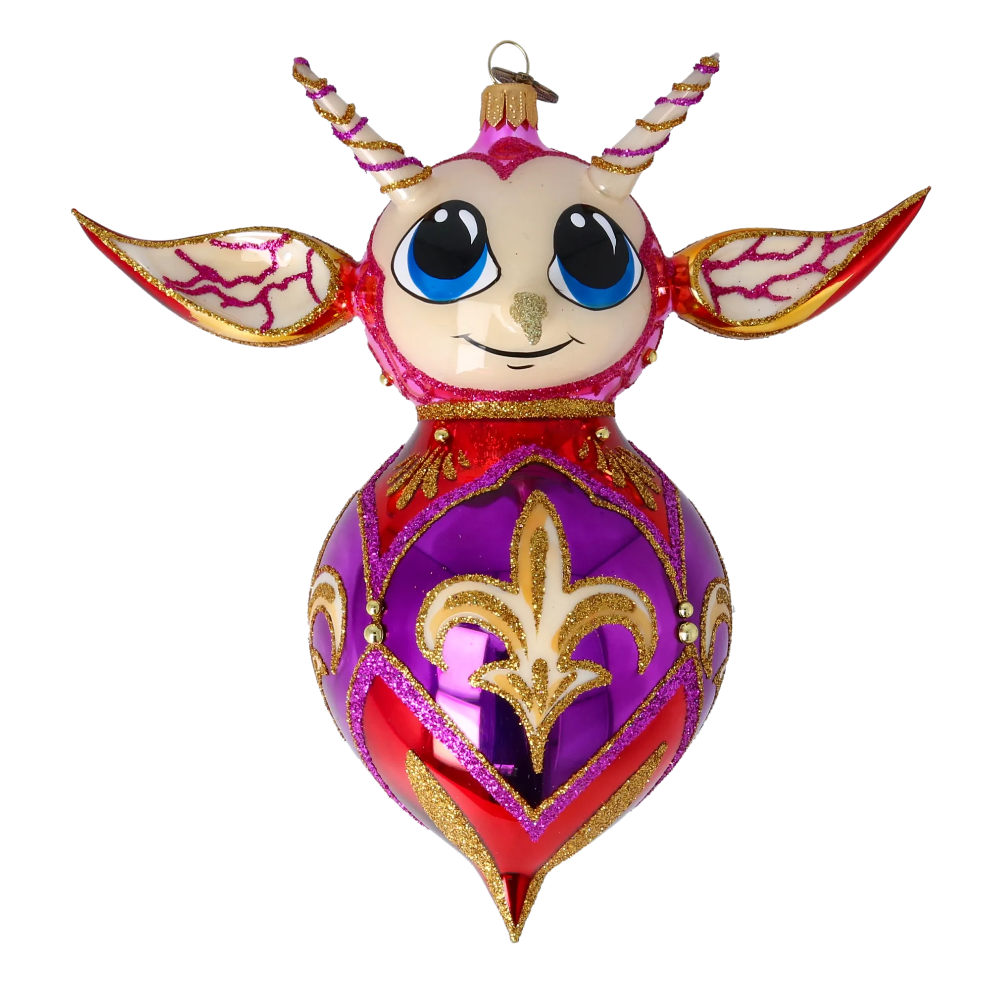 Pink Fantasy Devil. Handmade Glass Christmas ornament. 2022-520