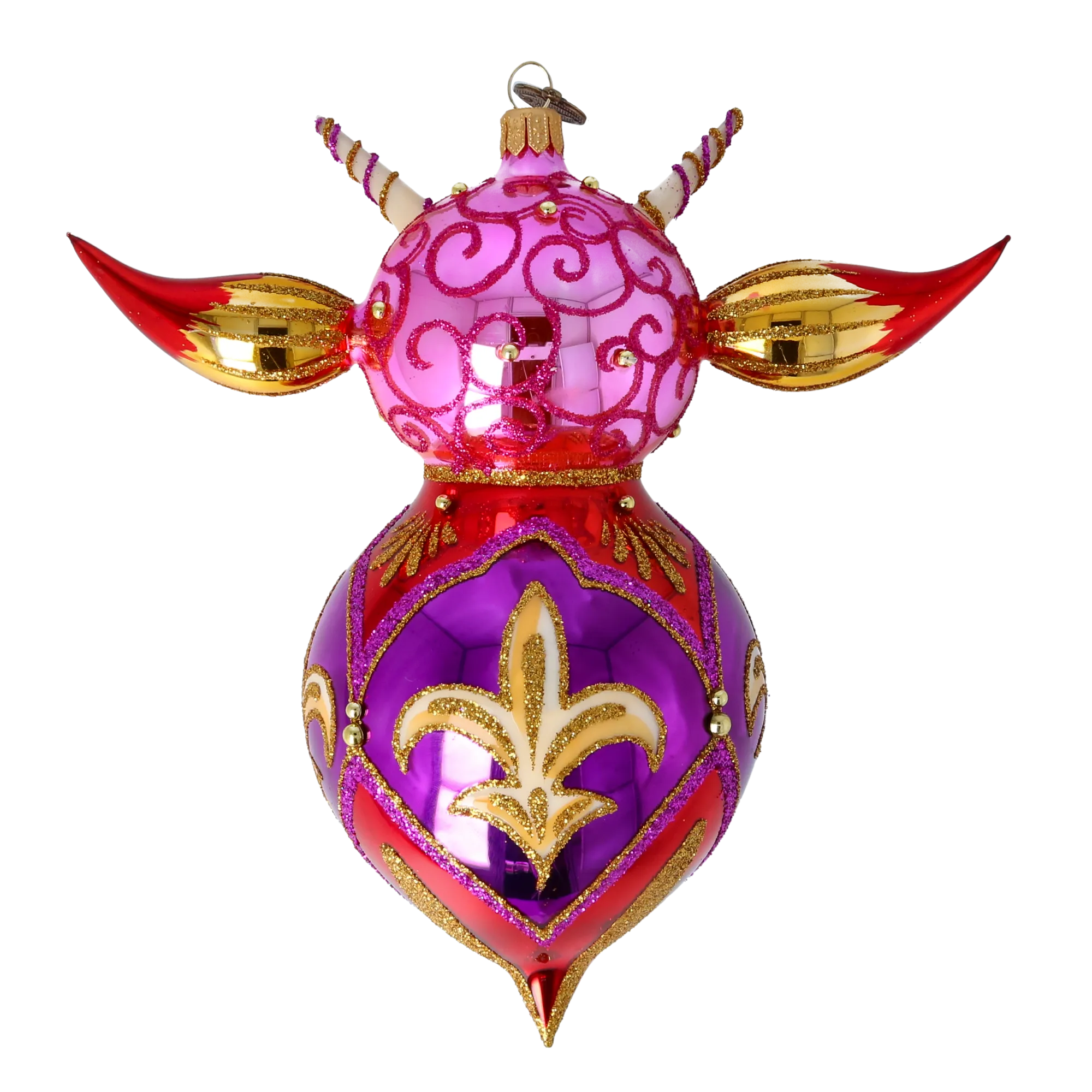 Pink Fantasy Devil. Handmade Glass Christmas ornament. 2022-520