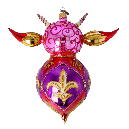 Pink Fantasy Devil. Handmade Glass Christmas ornament. 2022-520