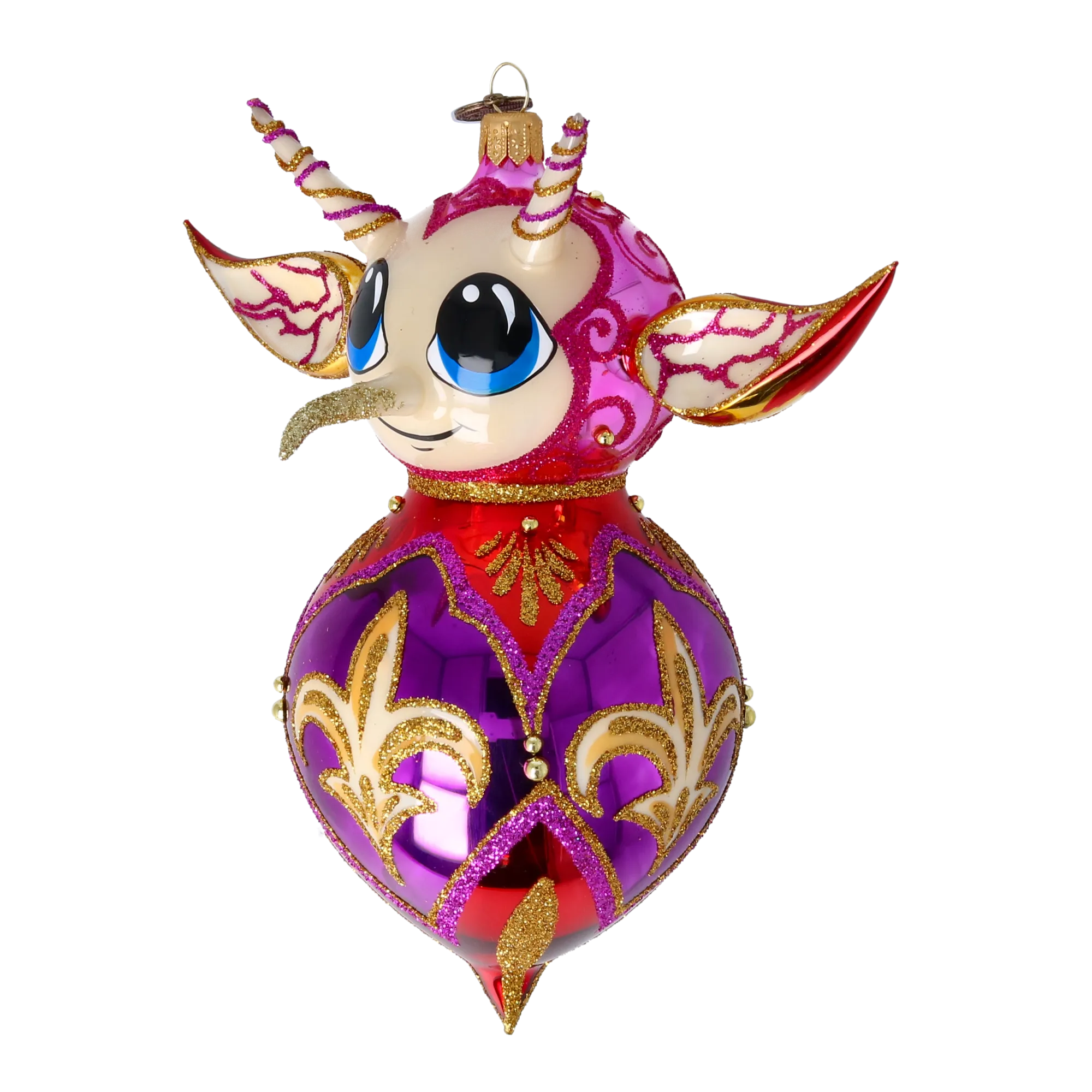 Pink Fantasy Devil. Handmade Glass Christmas ornament. 2022-520