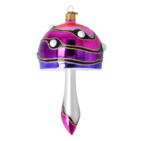 Mushroom-shaped bauble in shades of pink and purple