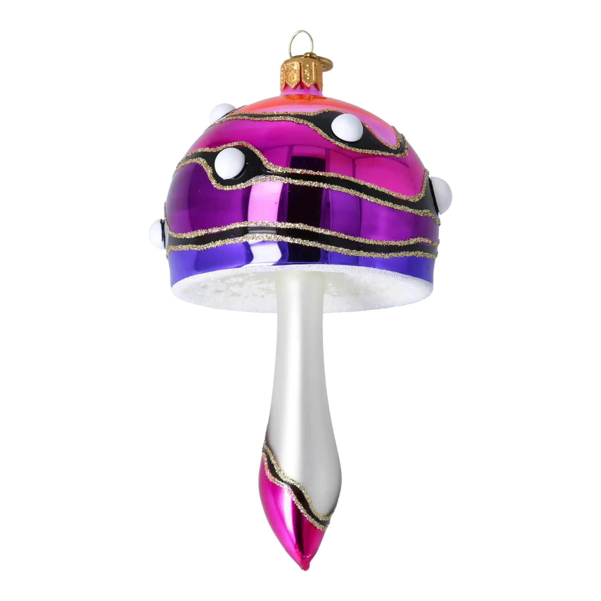 Mushroom-shaped bauble in shades of pink and purple