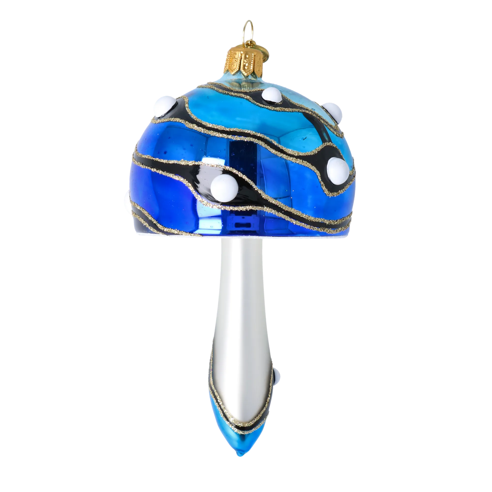 Glass Mushroom with Colorful Patterns. Handmade Glass Christmas ornament. 2022-590