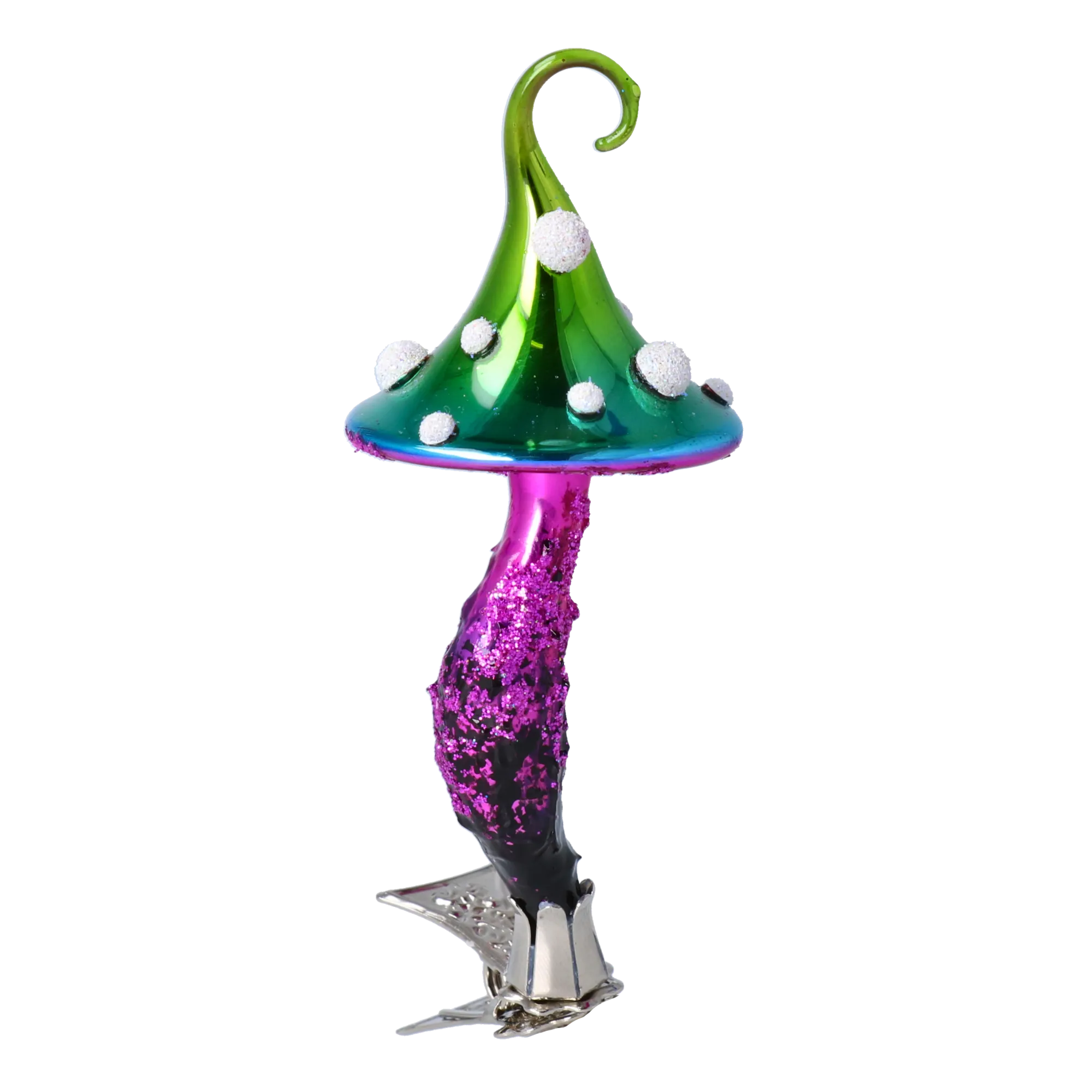 Curled-Cap Mushroom in Emerald & Magenta