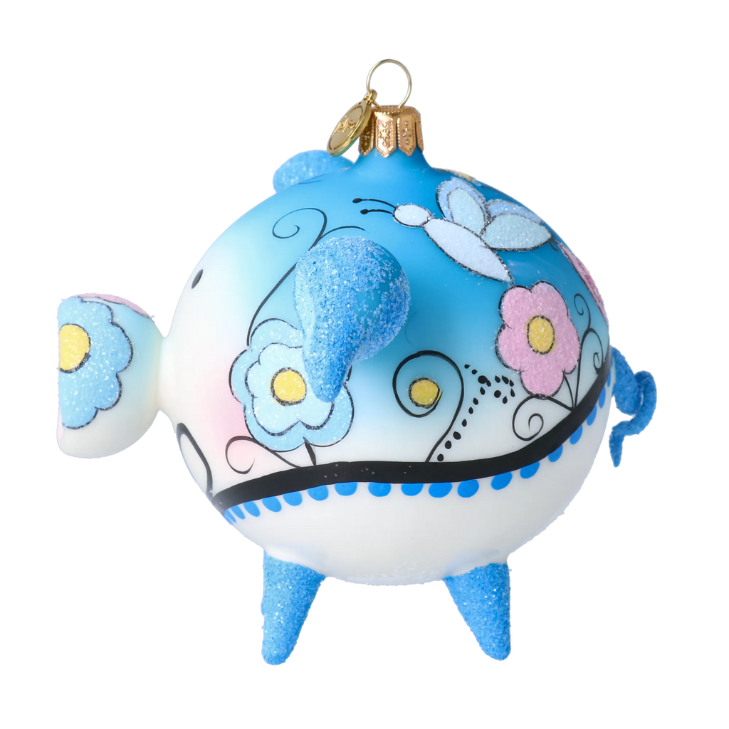 Gentle Azure Bloom | Hand-Painted Glass Ornament | Blubom 2022-618