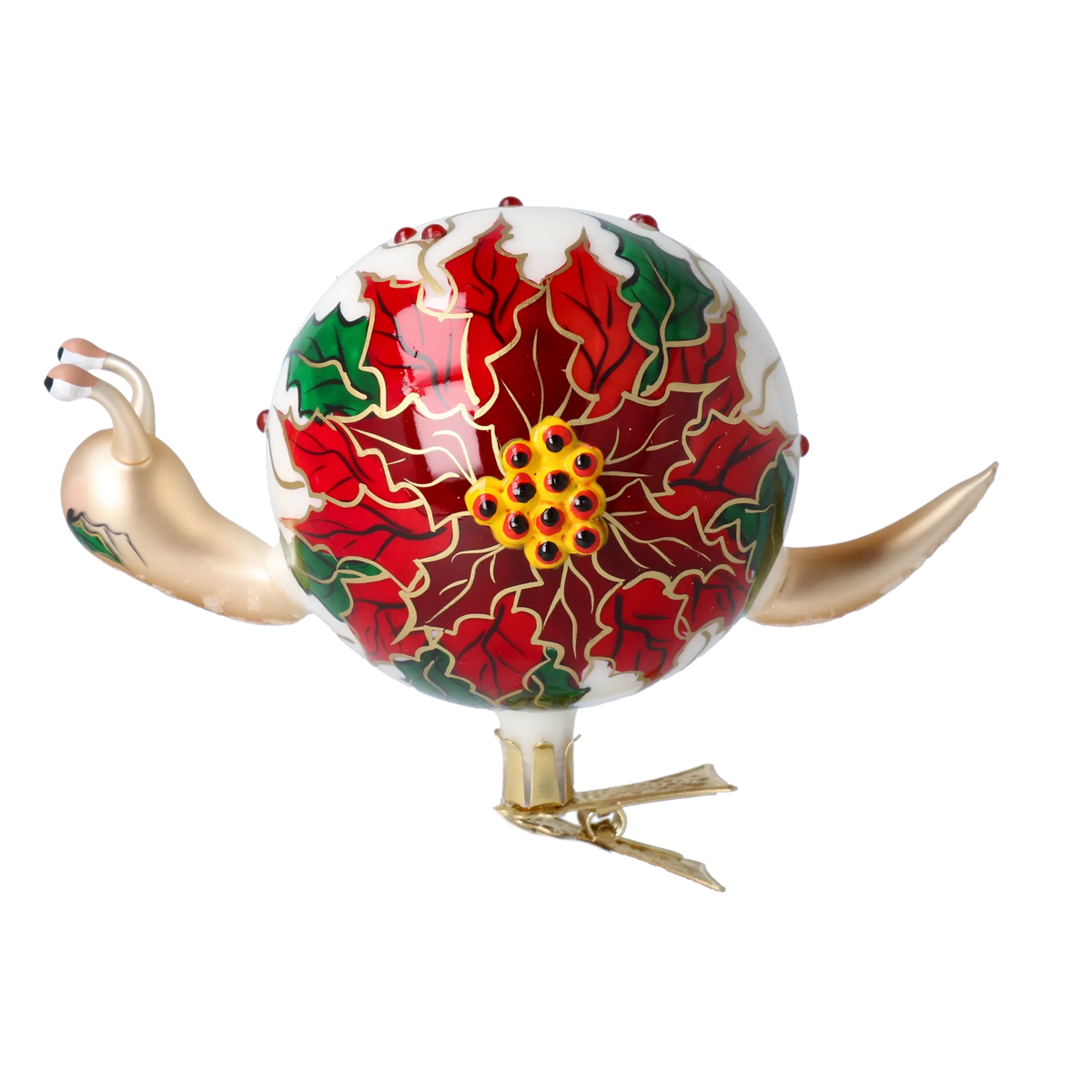 Quiet Poinsettia Wanderer | Hand-Painted Glass Ornament | Blubom 2022-656