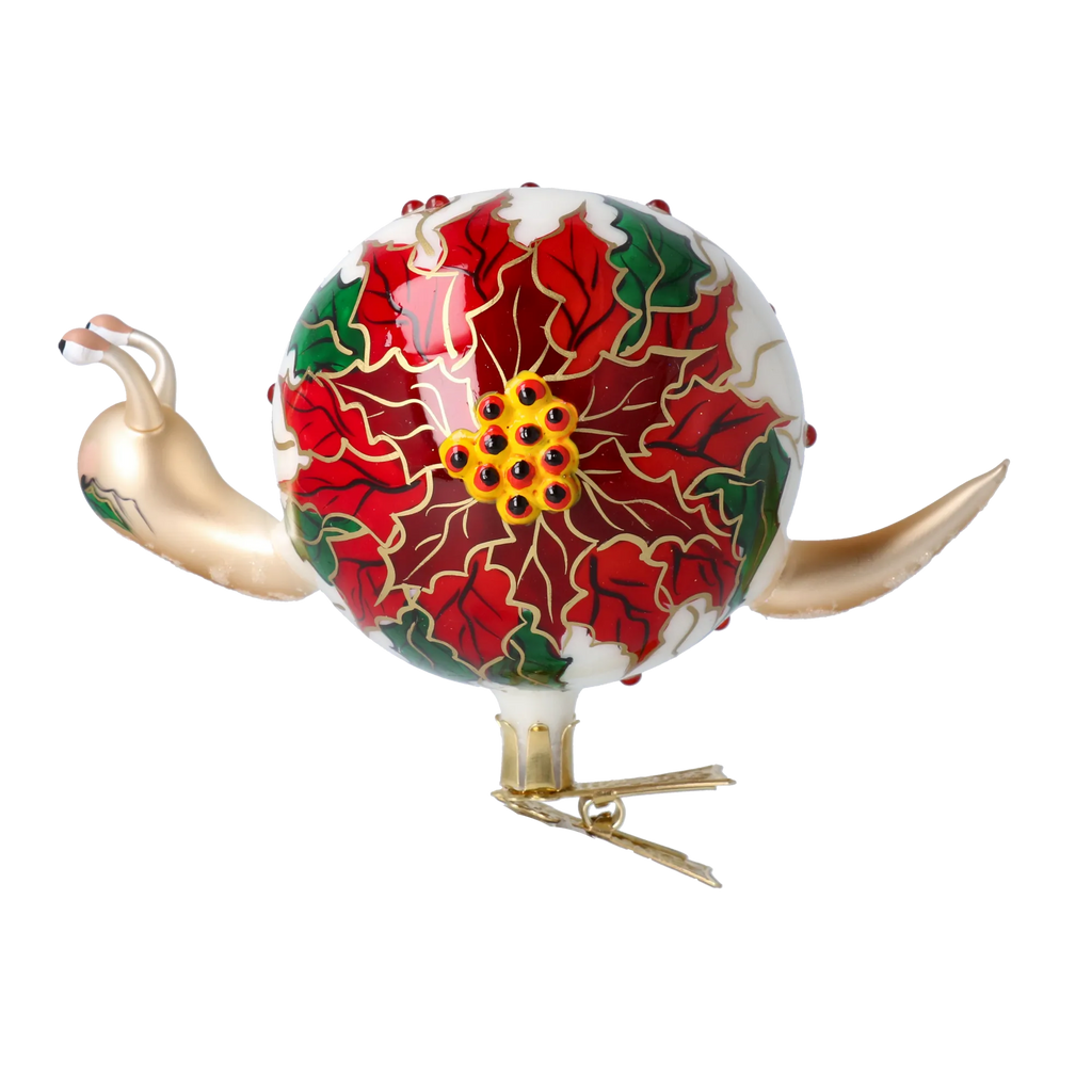 Quiet Poinsettia Wanderer | Hand-Painted Glass Ornament | Blubom 2022-656