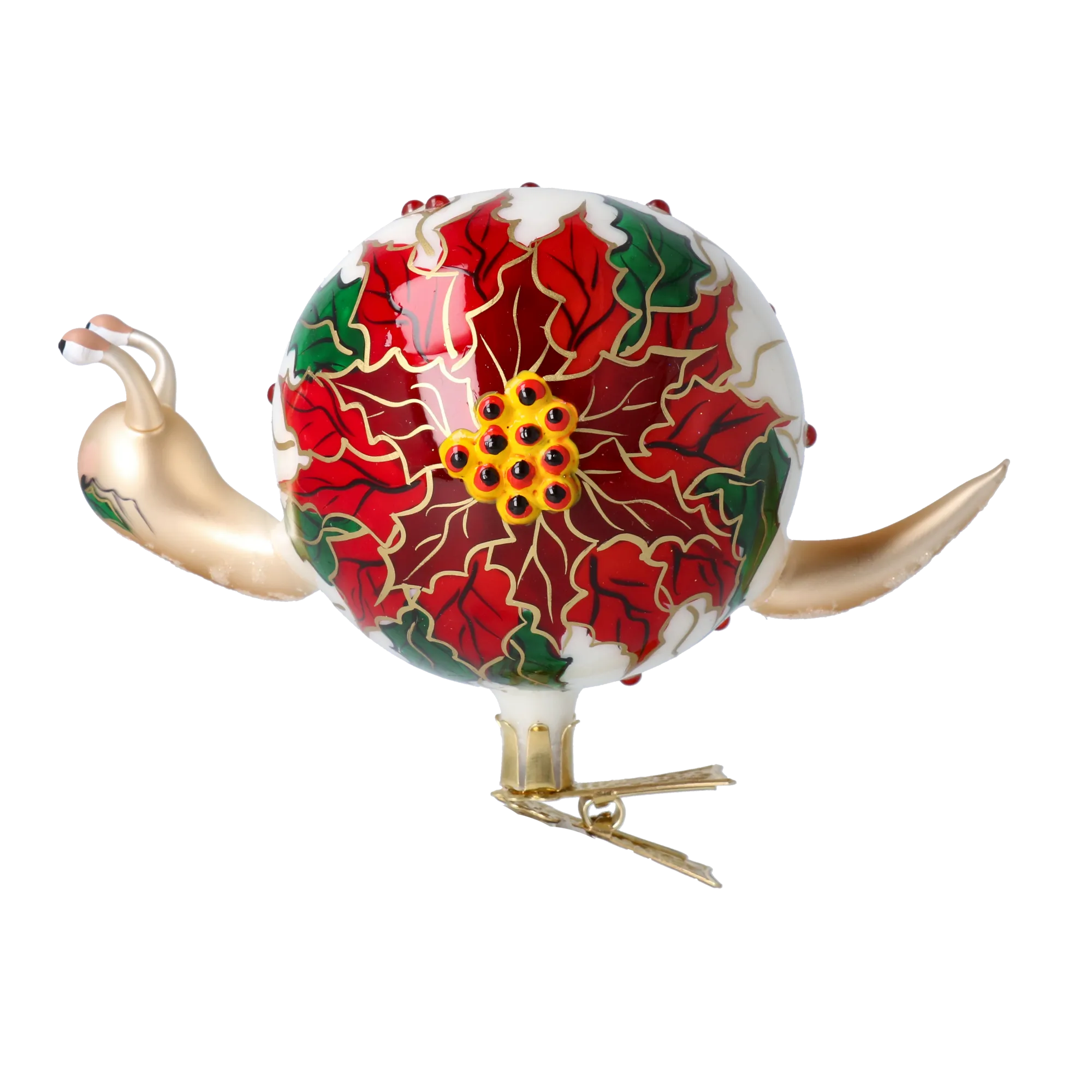 Quiet Poinsettia Wanderer | Hand-Painted Glass Ornament | Blubom 2022-656