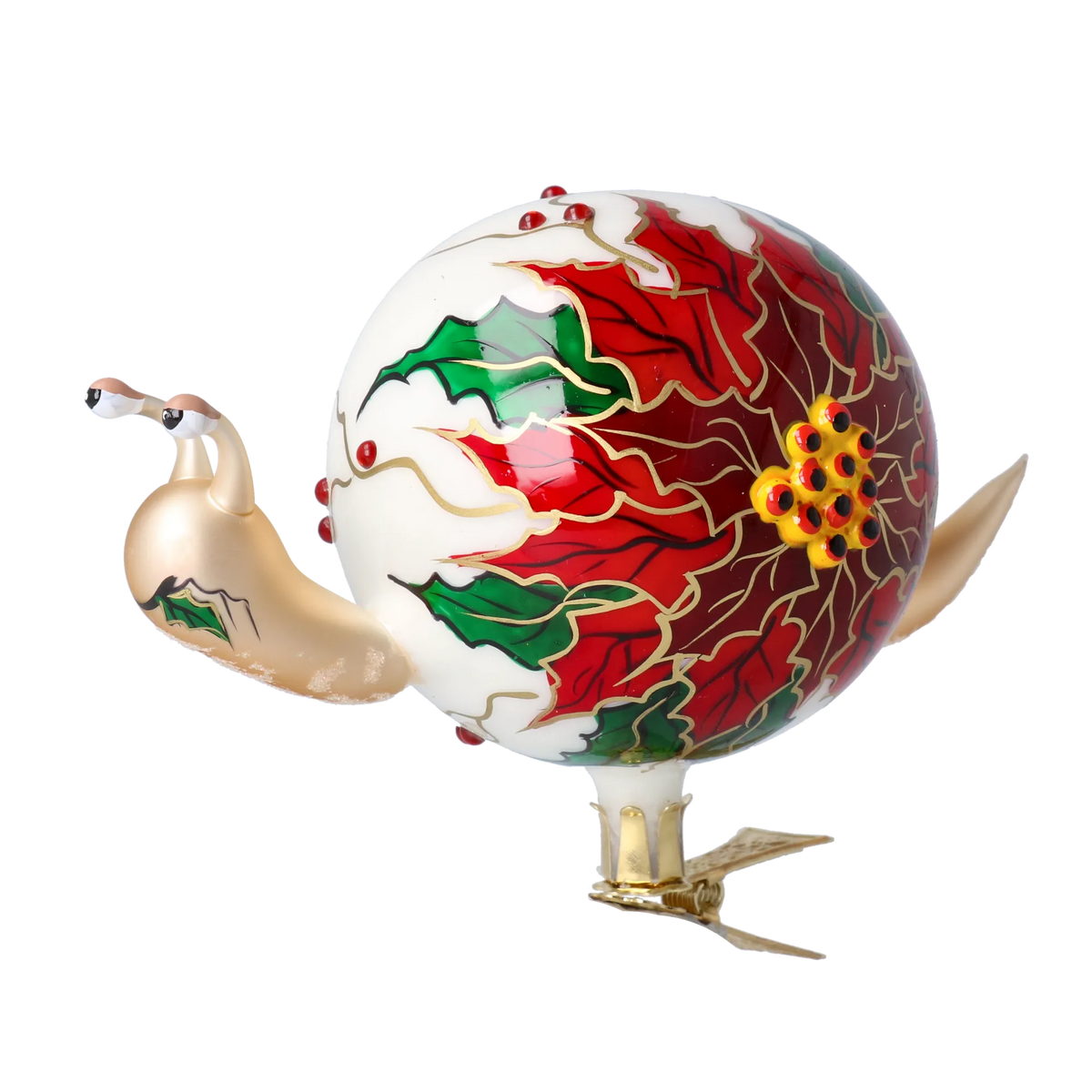 Quiet Poinsettia Wanderer | Hand-Painted Glass Ornament | Blubom 2022-656