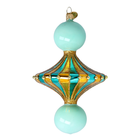 Gilded Aquamarine Sunburst Drop Premium christmas glass ornament 2022-657
