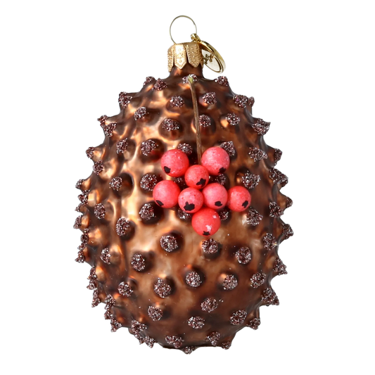 Bronze Hedgehog and Red Currants Premium christmas glass ornament 2022-666
